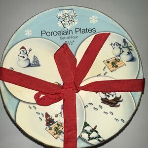 Boston Warehouse Small Dessert Porcelain Plates 4pc Snow Much Fun
